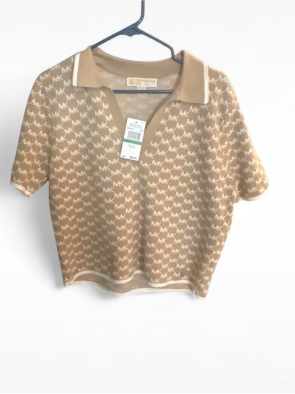 Michael Kors Khaki & Cream Monogram V‑Neck Top